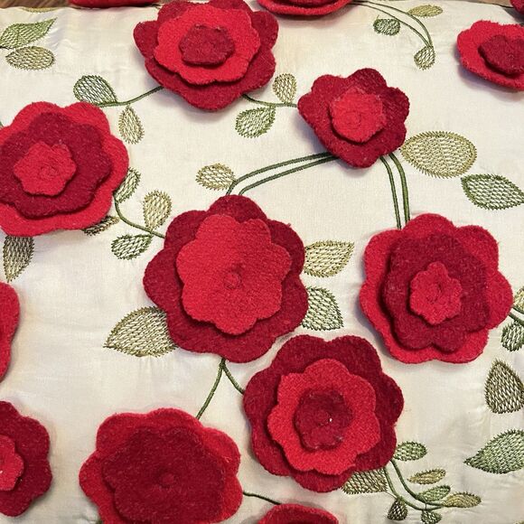 Pier 1 One Imports Throw Pillow Down Red Rose Felt Decor 3D Floral Cherry Red - Picture 3 of 11